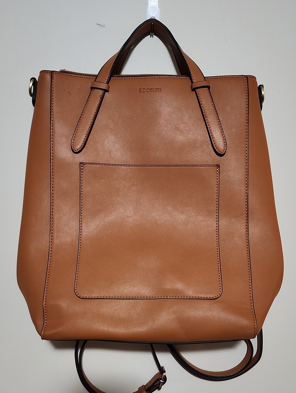 Ecosusi Convertible Tote Backpack Laptop Bag Brown Vegan Leather Satchel Work